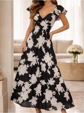 rachel zoe floral maxi dress Lipstick Print Yvonne Ruffle (with Tags) this dress will make you feel confident and stylish Rachel Zoe | Dresses |